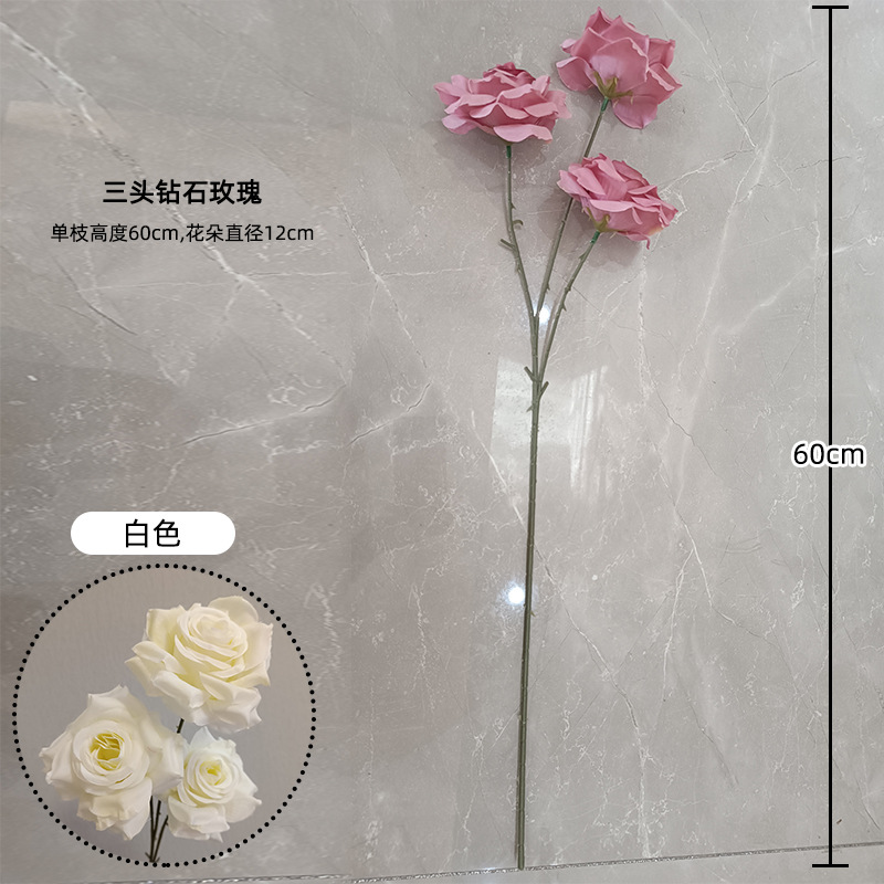Three Diamond Rose Simulation Put Home Decoration Flower Fake Flower Dining Room Living Room Decoration Simulation Rose Application Scenario