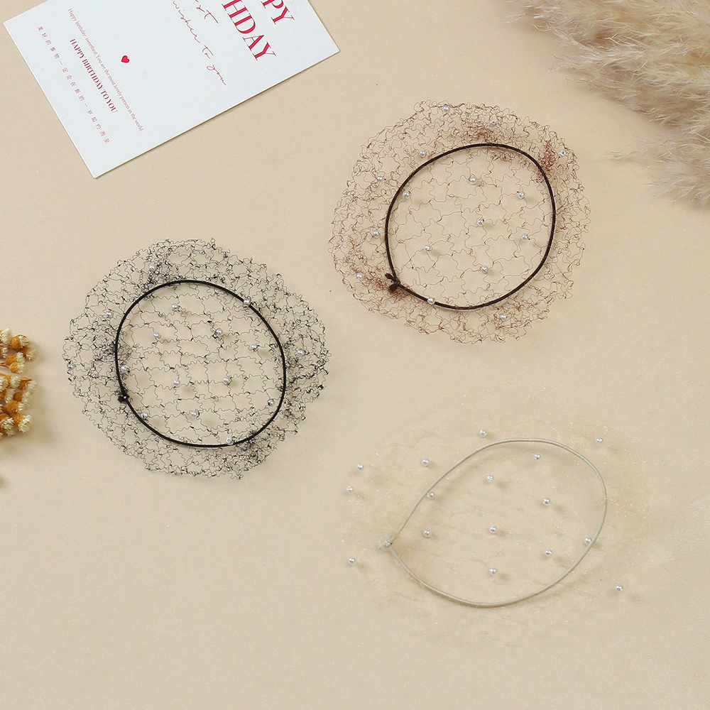 Cross-border wholesale hand-woven pearl hair nets, women's foreign trade fashionable and exquisite hair nets, ultra-fine invisible hair nets, hair nets, hair nets Specification image