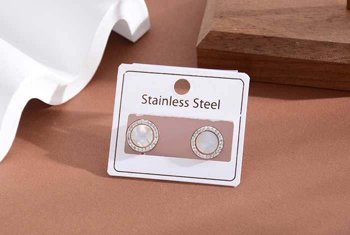 欧美时尚简约白色贝壳耳钉圆形玫瑰金耳饰女款饰品百搭详情6