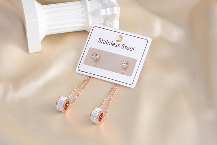 欧美潮流时尚百搭长款泥钻耳环钛钢玫瑰金镶钻耳饰女款饰品礼物详情5