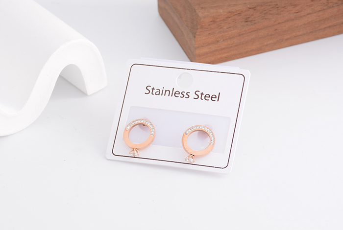 欧美新款时尚简约镶钻耳钉钛钢玫瑰金钻石耳饰女款百搭气质礼物详情5