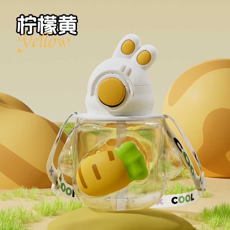 Children's Summer Cute Rabbit Cup Safe Non-Toxic Straw Plastic Cup With Shoulder Strap Can Be Crossbody Application Scenario