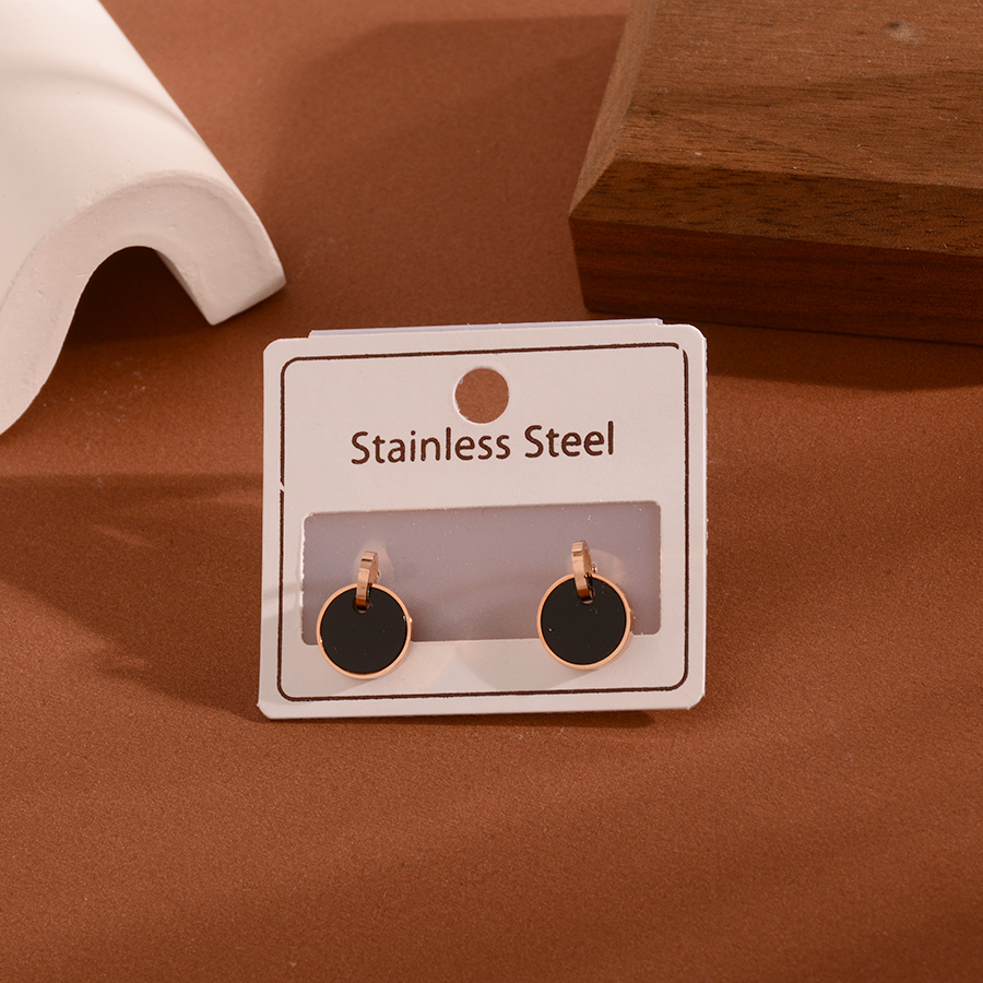 European, American and Korean fashionable, simple, smooth plate, round ear studs, titanium steel, rose gold, black round earrings, women's accessory gift Item Picture