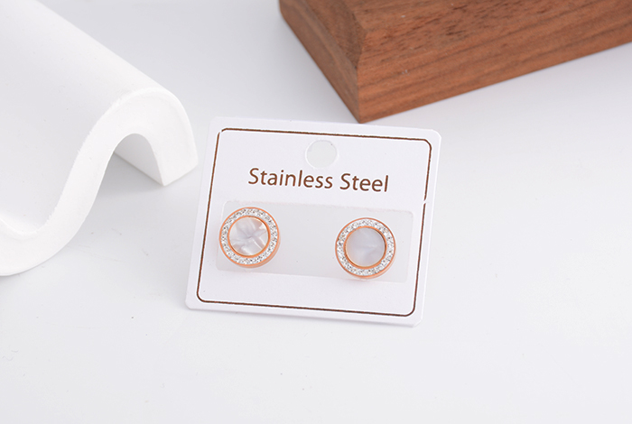 欧美时尚简约白色贝壳耳钉圆形玫瑰金耳饰女款饰品百搭详情4