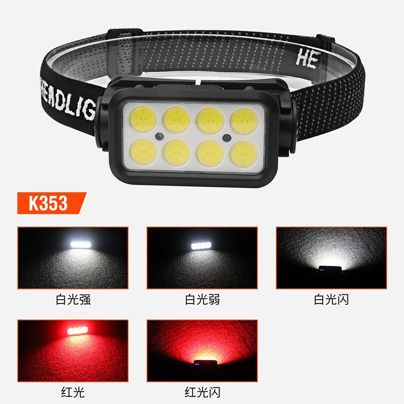 K353USB Charging Smart hand-waving Sensor Headlamp, COB cycling headlamp, Outdoor Camping lamp, miner's lamp, repair headlamp, camping lamp, fishing lamp Specification image