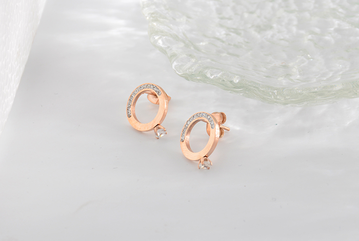 欧美新款时尚简约镶钻耳钉钛钢玫瑰金钻石耳饰女款百搭气质礼物详情4