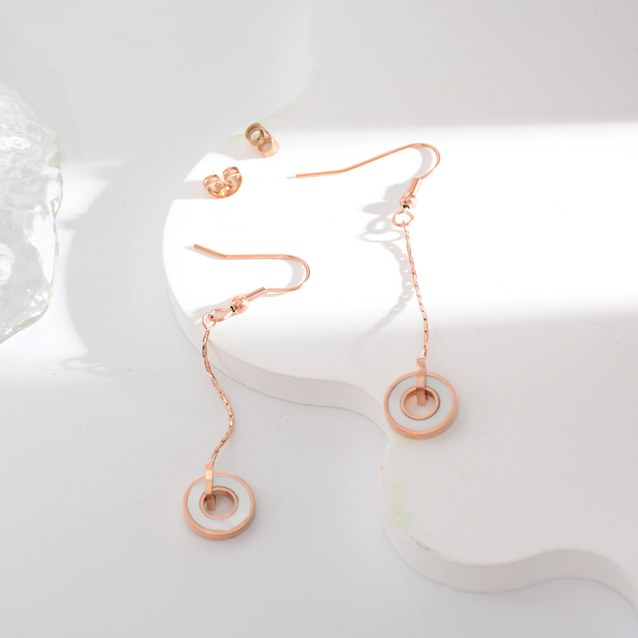 European, American and Korean simple and fashionable shell round long earrings, titanium steel rose gold white shell earrings, women's accessories matching Application Scenario