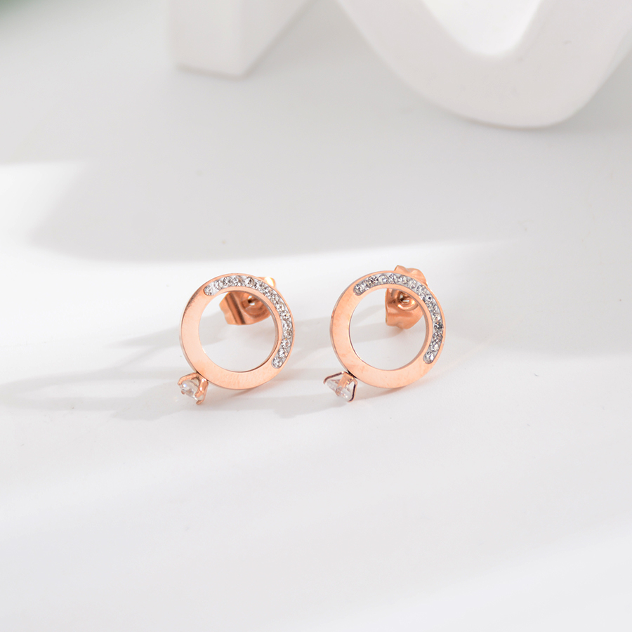 欧美新款时尚简约镶钻耳钉钛钢玫瑰金钻石耳饰女款百搭气质礼物