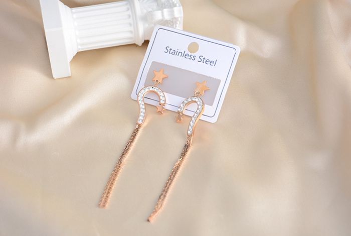 欧美韩版时尚镶钻问号流苏耳环钛钢玫瑰金泥钻耳饰女款饰品详情5