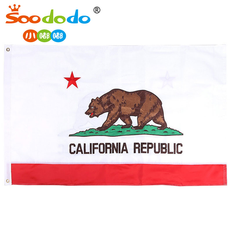小嘟嘟XDSQ-JSF-CA35-1P 3*5ft美国加利福尼亚州绣花旗90*150cm牛津布双层刺绣加州旗帜