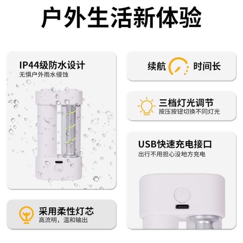 Outdoor lighting, camping lights, tent atmosphere lights, flashlights, hand-held lights, soft light atmosphere lights, colorful flashlights, USB charging emergency lights, outdoor camping lights, portable mini camping lights Application Scenario