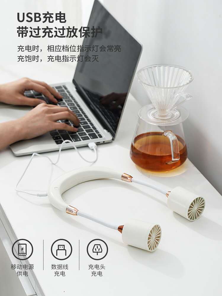 创意新款可折叠挂脖小风扇usb充电迷你便携式大风力户外电扇详情图2