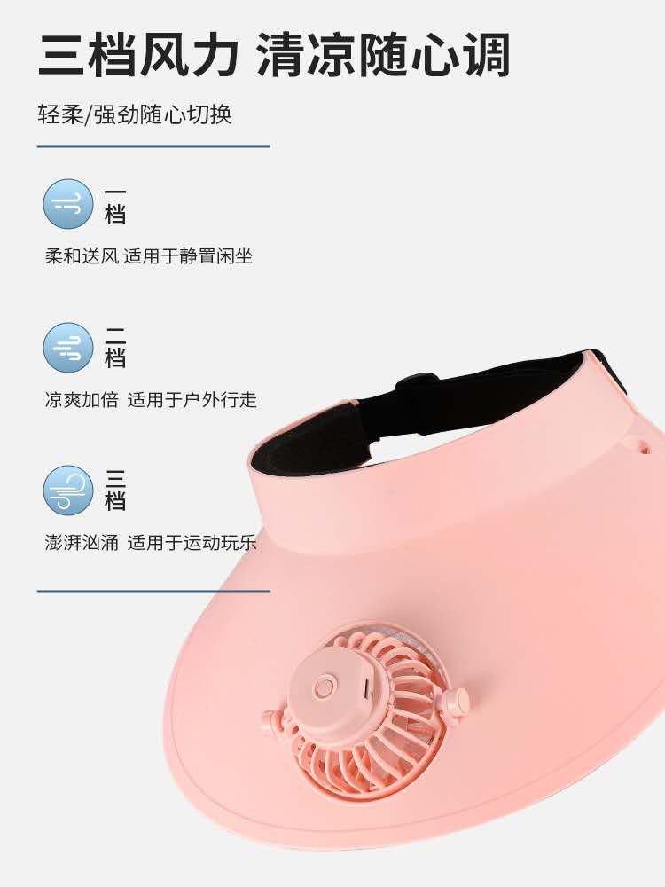 夏季户外防晒遮阳帽风扇可调角度 三档调节锂电池USB充电小风扇细节图