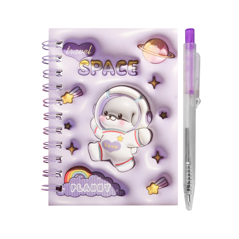 Weibo Stationery's creative cartoon cute space dog coil notebook, small and portable notepad, mini planner notebook Item Picture