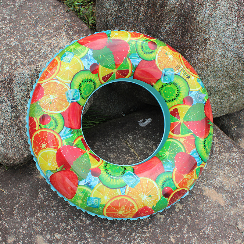 儿童泳圈PVC玩具90cm卡通水果图案充气玩具成人水上泳圈游泳圈白底实物图
