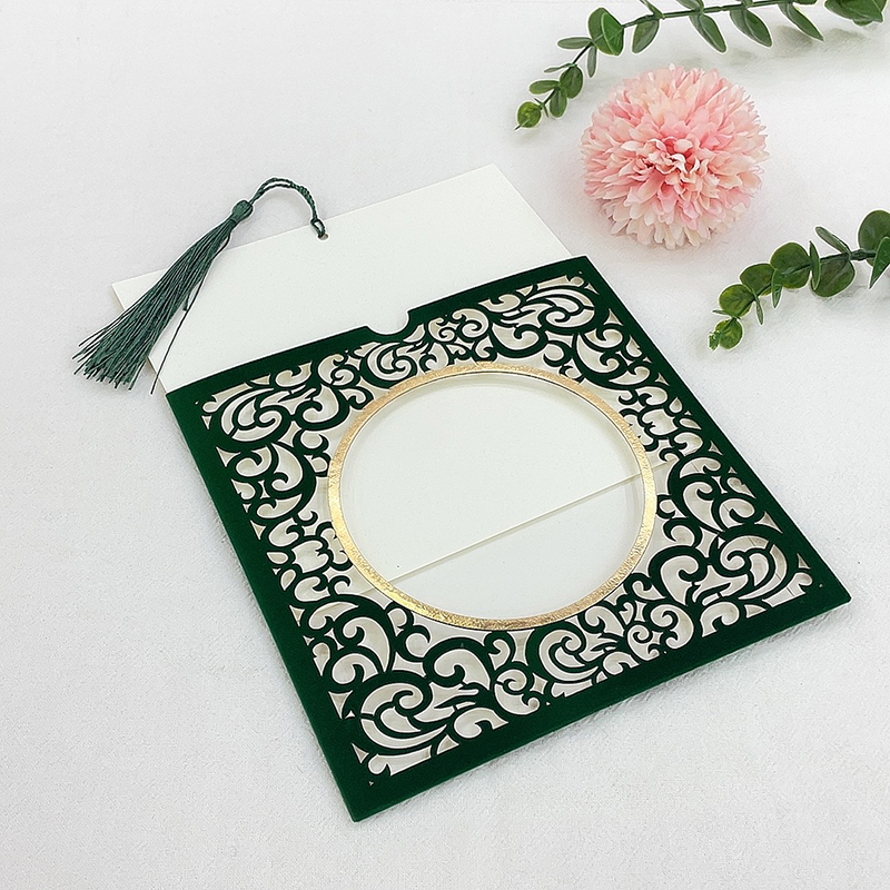 Manufacturer Direct Laser Fringe Exquisite Flocking Wedding Invitation Thank You Invitation Item Picture
