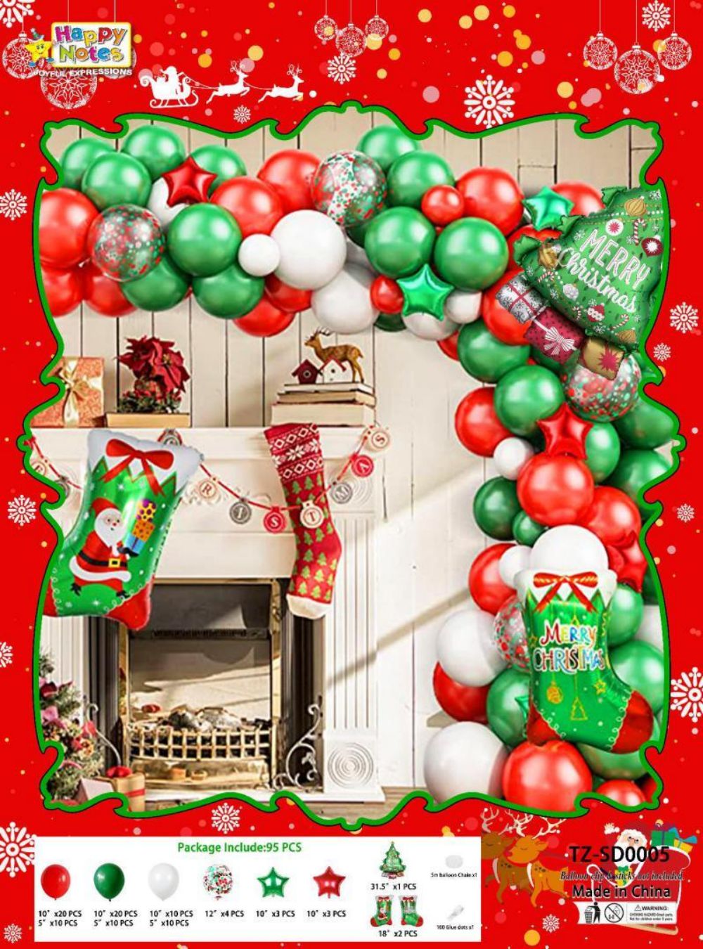 派对气球套装气球铝膜球组合大套装圣诞节红色绿色圣诞树圣诞老人