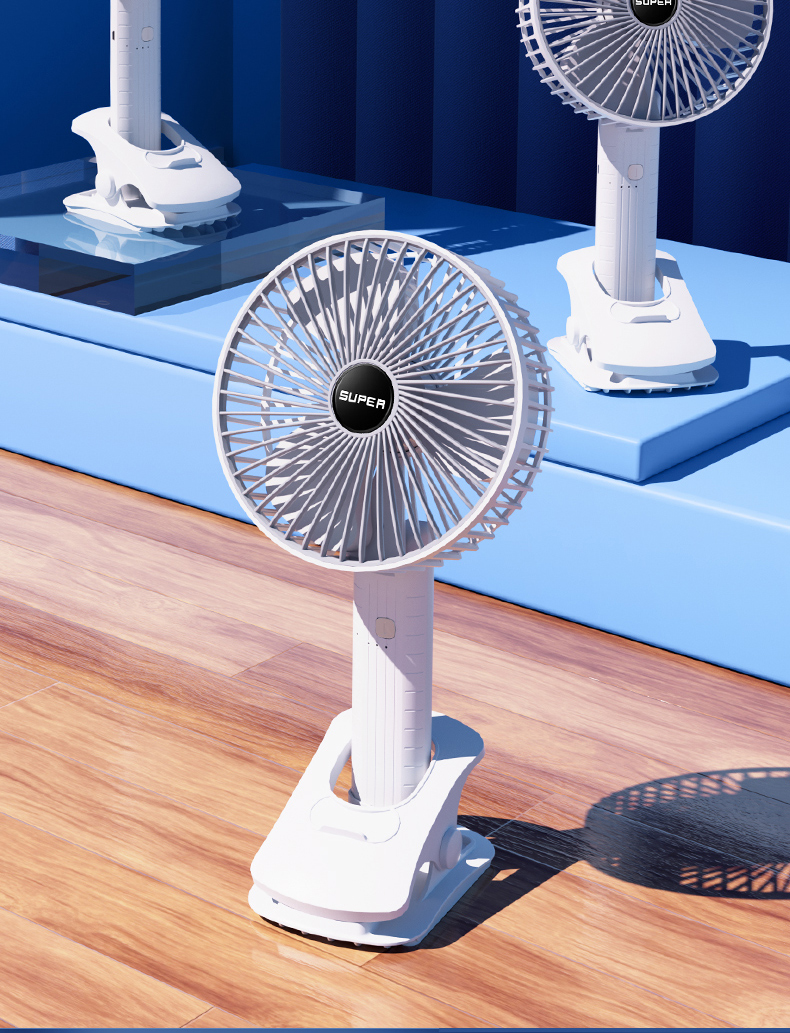 USB桌面风扇可立可夹可挂摆头送风3D空气循环风扇手持风扇三档风速详情10