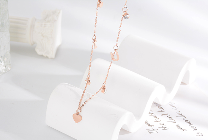 Korean internet-famous bestseller, elegant and timeless titanium steel necklace, bow with diamond, moon collarbone chain, rose gold accessory, exquisite gift pic 4