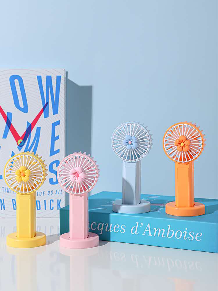 迷你清新花朵手持usb充电风扇可站立带灯光风速两档可调学生可爱