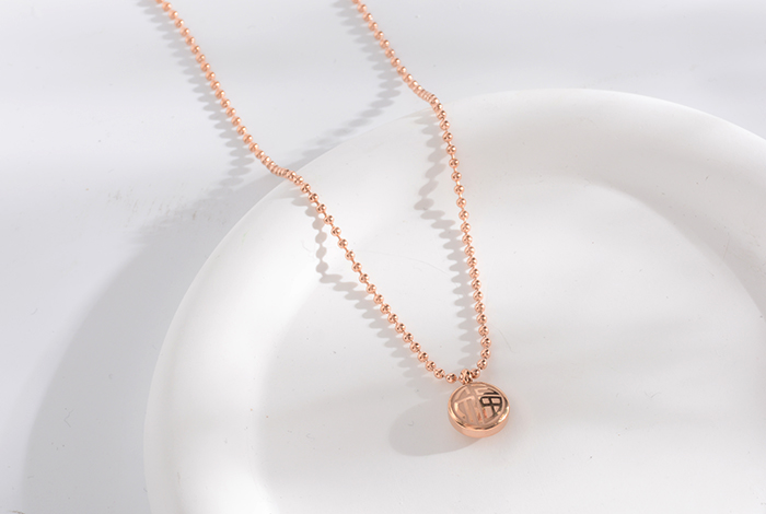 爆款国风复古双面项链钛钢囍福字锁骨链玫瑰金女款饰品礼物精品配饰详情3