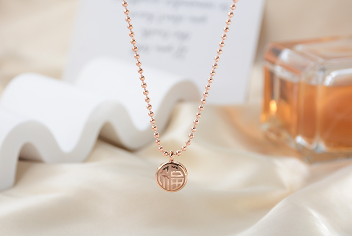 爆款国风复古双面项链钛钢囍福字锁骨链玫瑰金女款饰品礼物精品配饰详情4