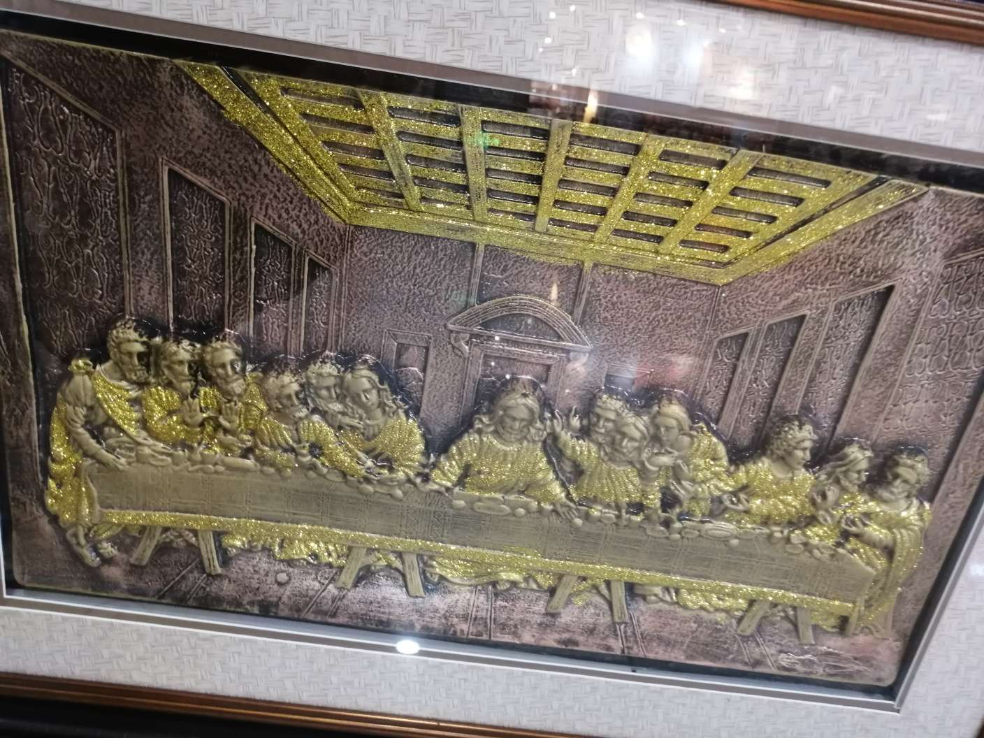 宗教人物装饰画   客厅人物画 仿浮雕金色最后晚餐家装饰画详情图4