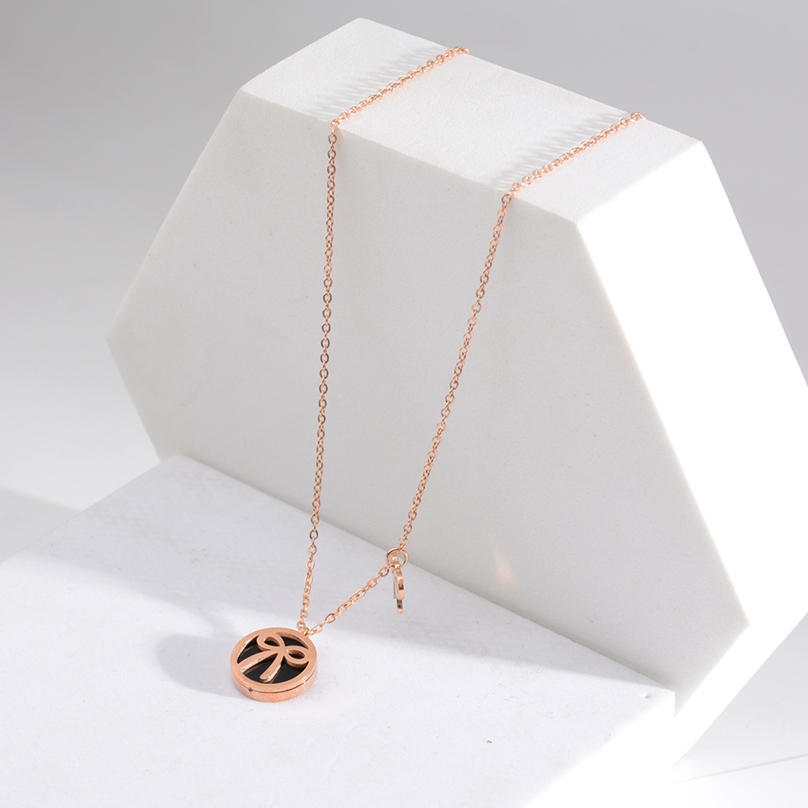European and American fashionable black round bow necklace, titanium steel elegant collarbone chain, rose gold jewelry for women Item Picture