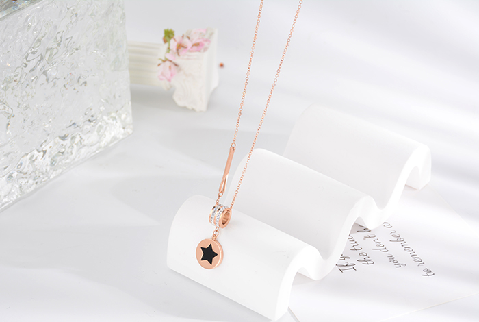 Korean internet-famous bestseller, elegant and timeless titanium steel necklace, bow with diamond, moon collarbone chain, rose gold accessory, exquisite gift pic 10