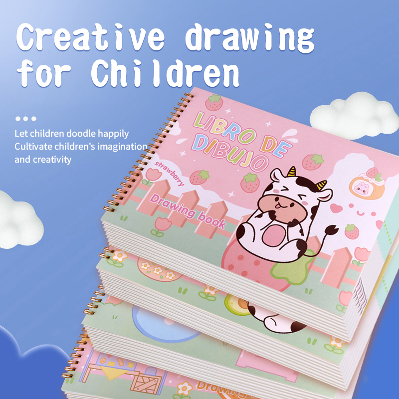 Weibo Stationery Children's Cartoon Cow Graffiti Drawing Book for Students, Cute art Drawing a4 thickened Coil book details Picture