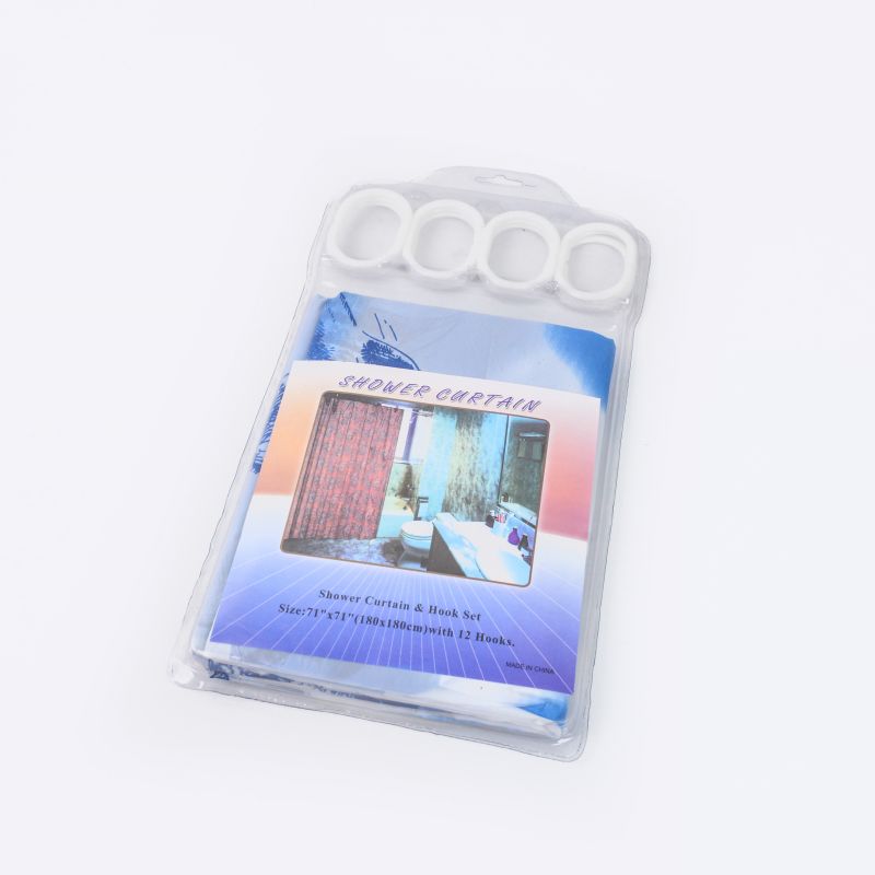 Double-layer PE quantity shower curtain with 12 hanging hooks. Mixed flower pattern, 201-2 pieces. Located in Yiwu, Zhejiang. Style, size, color, packaging list, net weight, gross weight, outer box volume, box specifications, box rate, product weight, material, brand, place of origin, Yiwu, Zhejiang. Source category: goods. thumbnail