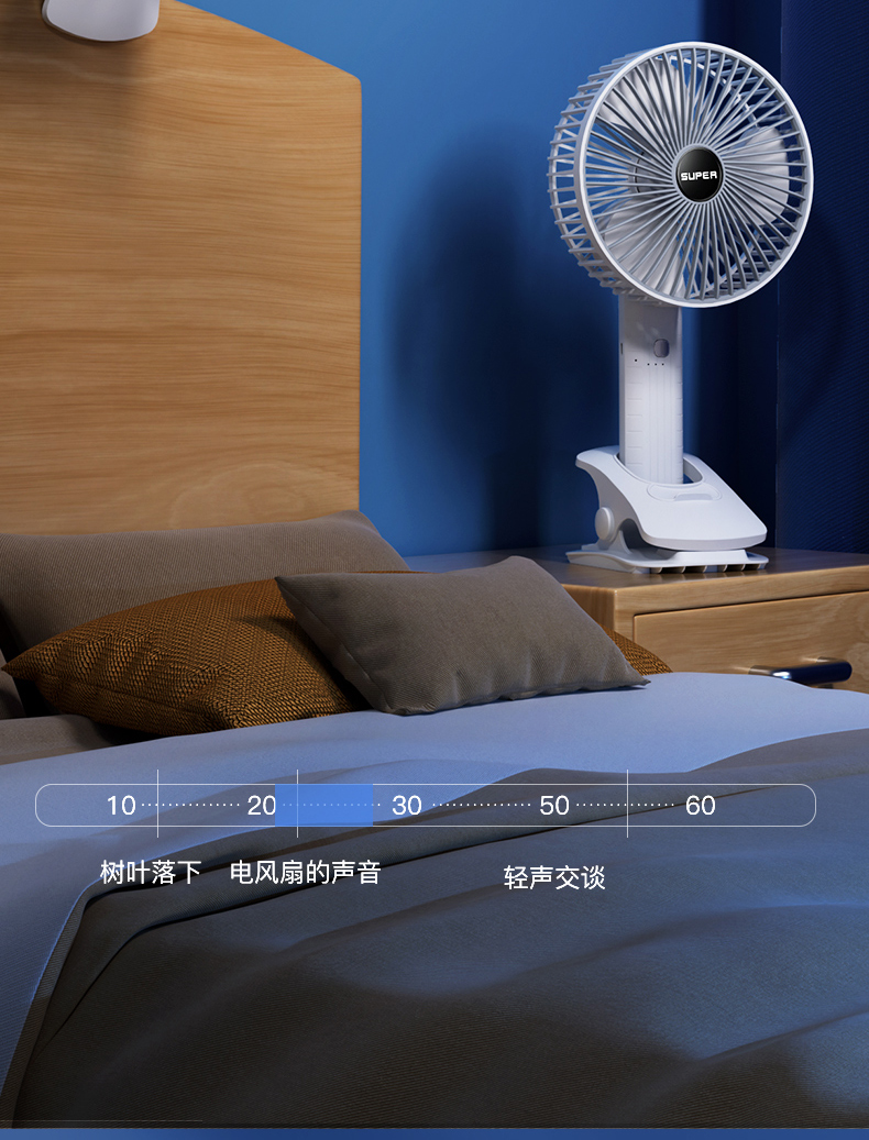 USB桌面风扇可立可夹可挂摆头送风3D空气循环风扇手持风扇三档风速详情15