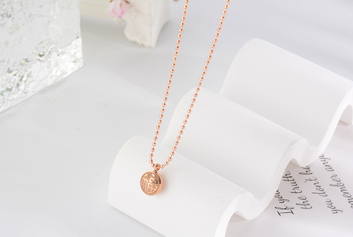 爆款国风复古双面项链钛钢囍福字锁骨链玫瑰金女款饰品礼物精品配饰详情2