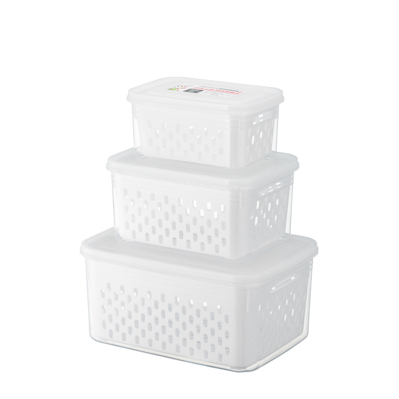 White frozen sealed box, plastic storage box, refrigerator fruit preservation, double-layer draining basket, preservation box, kitchenware details Picture