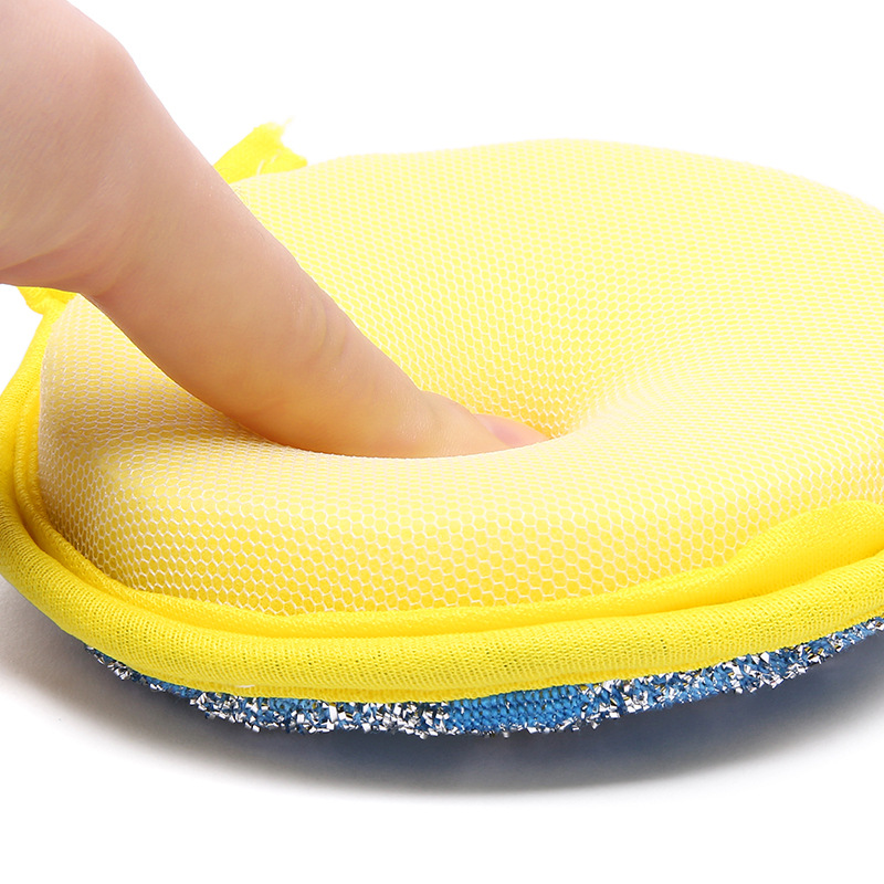 Wholesale kitchen dishwashing cotton, double-sided thickened, gold coin towel, sponge, cleaning cloth, pot brush, hanging for stain removal, 2-piece set Specification image
