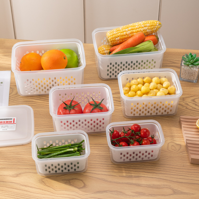 White frozen sealed box, plastic storage box, refrigerator fruit preservation, double-layer draining basket, preservation box, kitchenware Item Picture