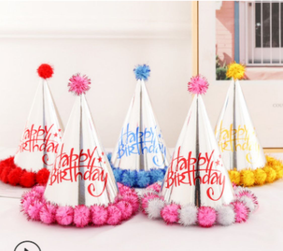 20cm银卡纸烫金毛球帽