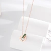 European and American trend fashion double-ring green diamond titanium steel rose gold jewelry, a versatile women's collarbone chain accessory Specification image