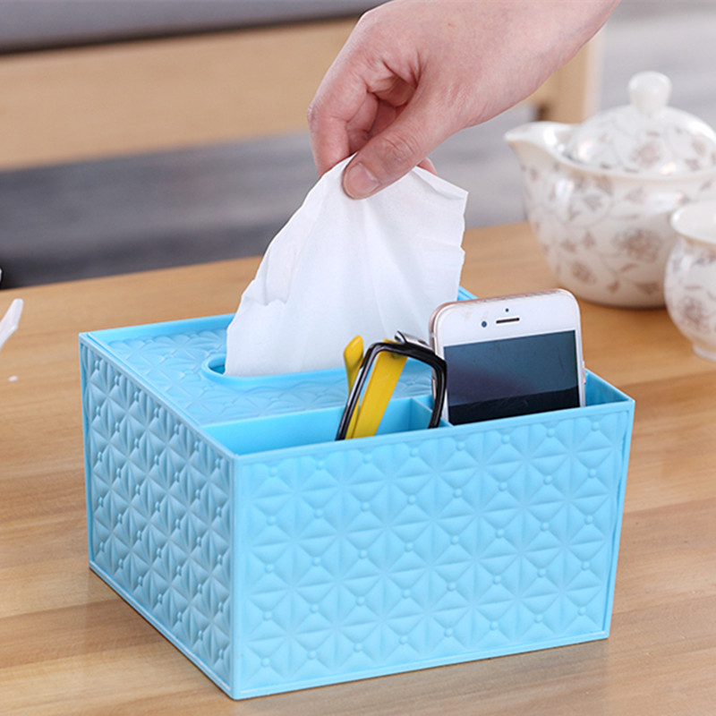 Multi-functional creative plastic storage tissue box desktop remote control miscellaneous storage box Application Scenario