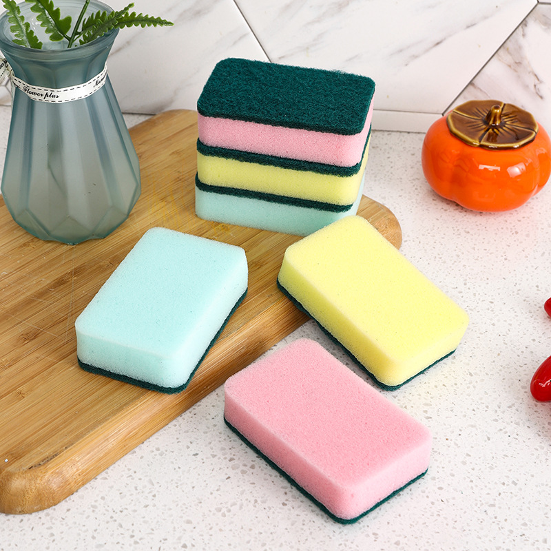 Factory direct supply: Sink brush, sponge, scouring pad, cleaning magic tool, sponge, diamond sand, kitchen cleaning, 4-piece set, mixed color details Picture