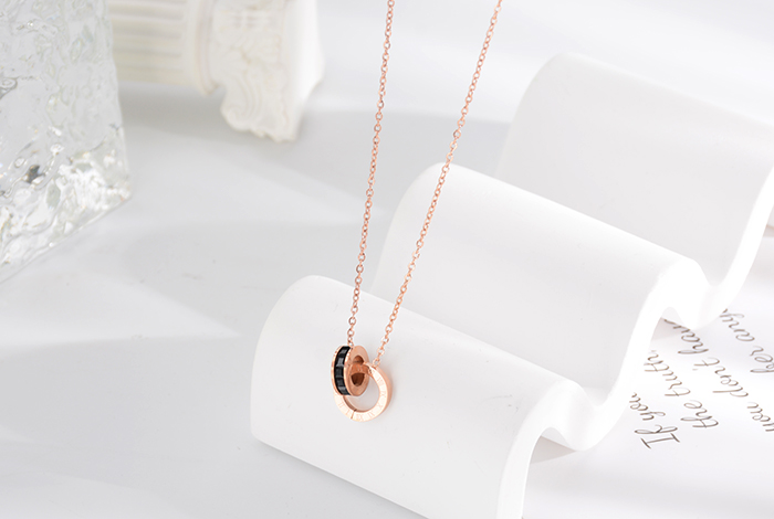 Korean internet-famous bestseller, elegant and timeless titanium steel necklace, bow with diamond, moon collarbone chain, rose gold accessory, exquisite gift pic 9