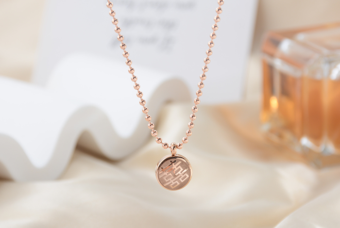 爆款国风复古双面项链钛钢囍福字锁骨链玫瑰金女款饰品礼物精品配饰详情6