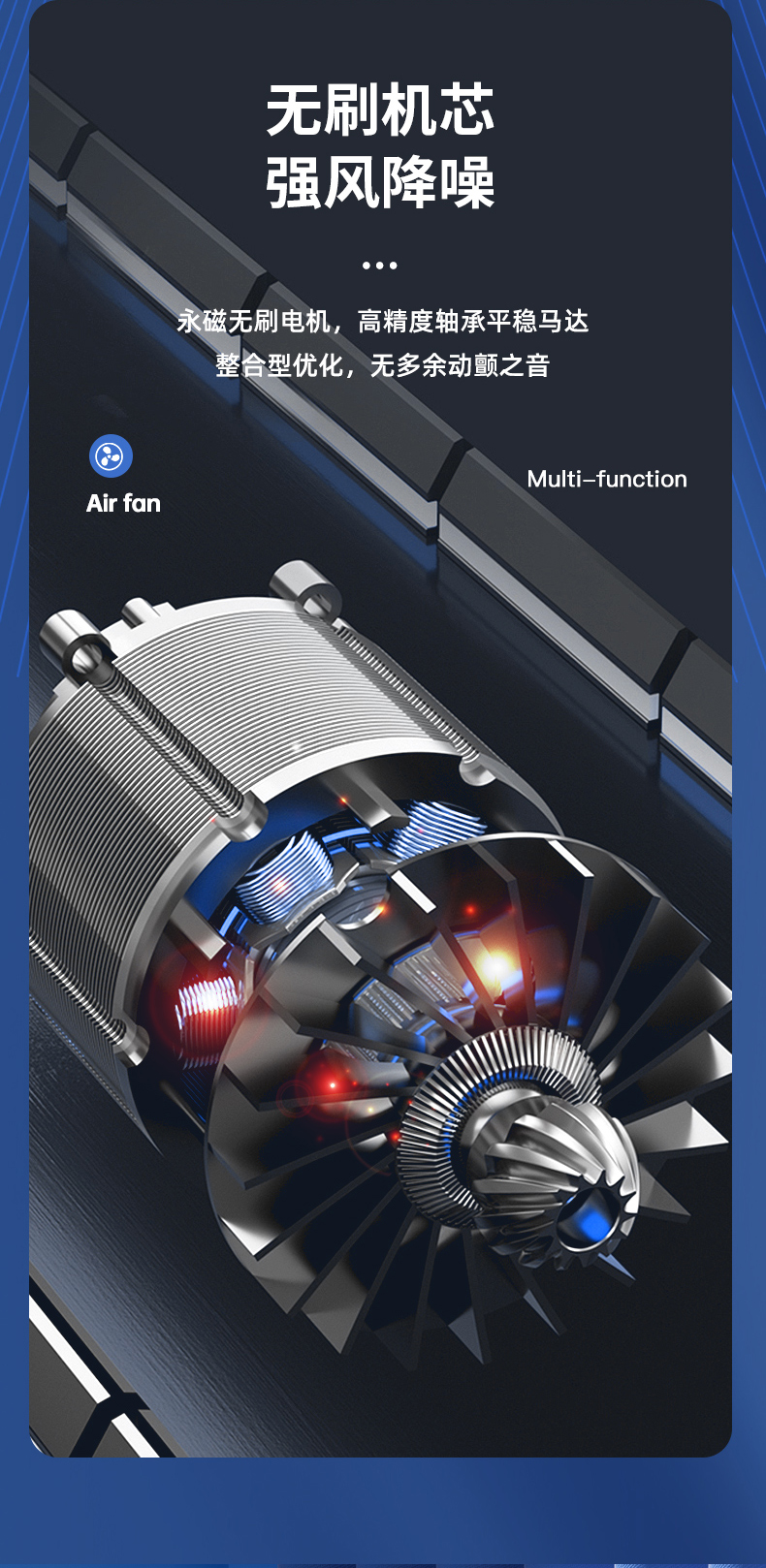 USB桌面风扇可立可夹可挂摆头送风3D空气循环风扇手持风扇三档风速详情8