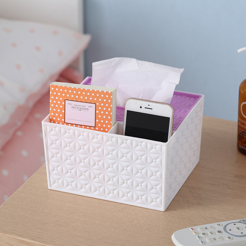 Multi-functional creative plastic storage tissue box desktop remote control miscellaneous storage box details Picture