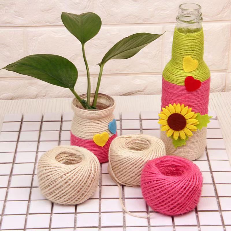 Fabricante al por mayor 2mm*50m cordón de cáñamo colorido DIY mano trenzado cordón de cáñamo botella de vidrio atar atar decorativo cuerda trenzada Item Picture