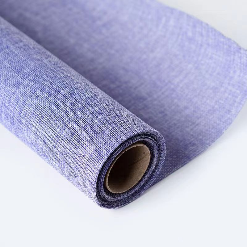 高档彩色亚麻卷麻布材质鲜花花店包装纸手工DIY材料网纱花艺装饰仿麻布细节图