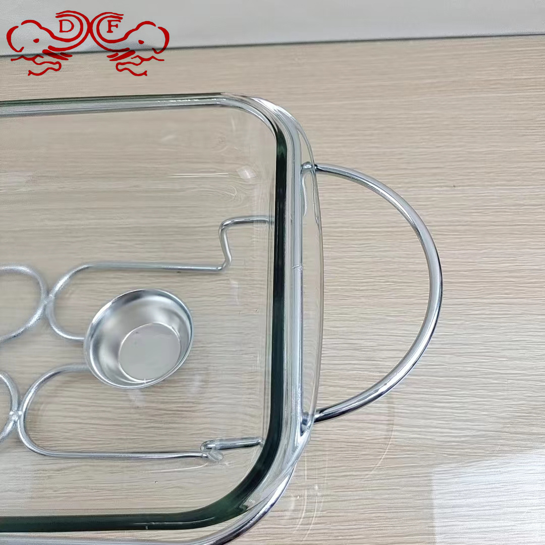 DF68093 Hotel Restaurant Deep Soup Pot Glass Open Flame Candle Alcohol Rectangular Glass Dining stove DF TRADINGHOUSE Specification image