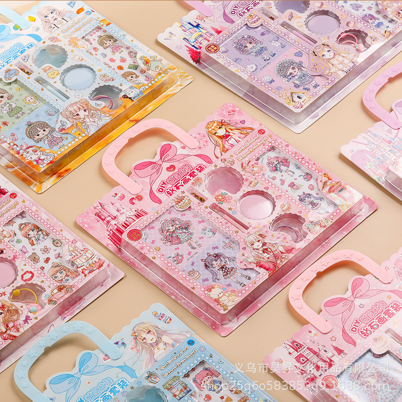 DIY咕卡贴胸章钻石画儿童手工制作满钻美少女玩具粘贴点砖石画详情2