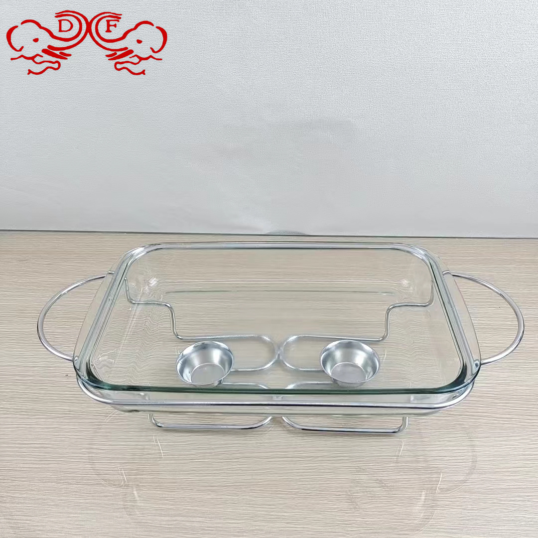 DF68093 Hotel Restaurant Deep Soup Pot Glass Open Flame Candle Alcohol Rectangular Glass Dining stove DF TRADINGHOUSE Item Picture