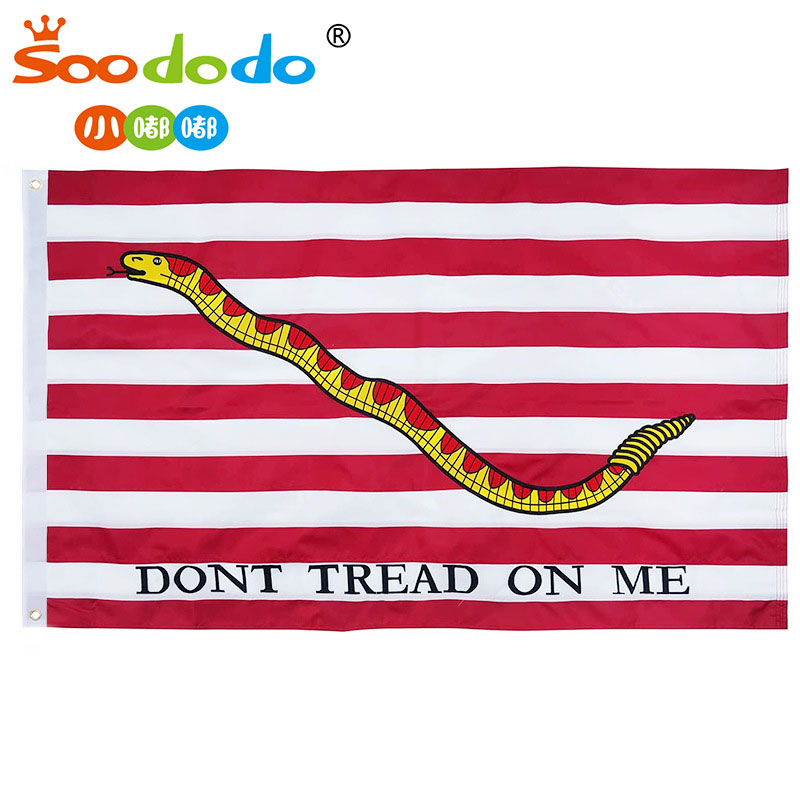 小嘟嘟XDSQ-156红色黄蛇旗DONT TREAD ON ME美国绣花旗帜防水防晒黄铜扣尾部四线图